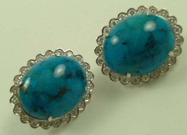 Appraisal: PAIR OF TURQUOISE AND DIAMOND EARRINGS each K white gold