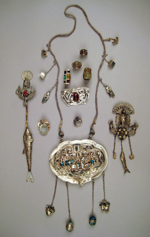 Appraisal: Bolivian tupos together with a Chinese hanging silver ornament silver