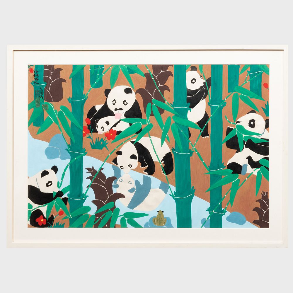 Appraisal: Chinese Contemporary School Pandas Gouache on paper signed upper left