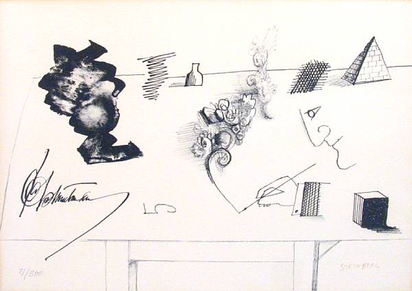 Appraisal: Saul Steinberg Still Life Lithograph signed in brown colored pencil