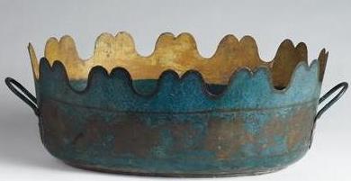 Appraisal: FRENCH TURQUOISE-PAINTED TOLE MONTEITH WITH GRAPE DECORATION Length inches Provenance