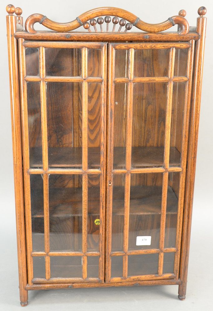 Appraisal: Faux bamboo hanging cabinet having two glass doors ht in