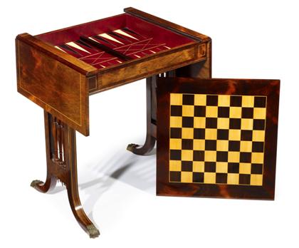 Appraisal: Regency style rosewood and satinwood banded games table The rectangular