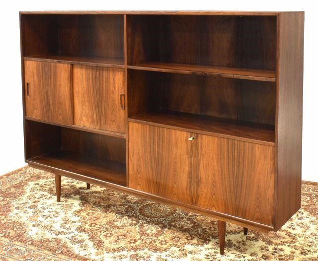 Appraisal: Danish mid-century modern rosewood sideboard bookcase c s having open