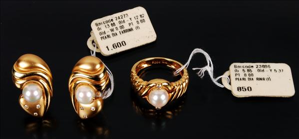 Appraisal: A cultured pearl and diamond ring and a pair of