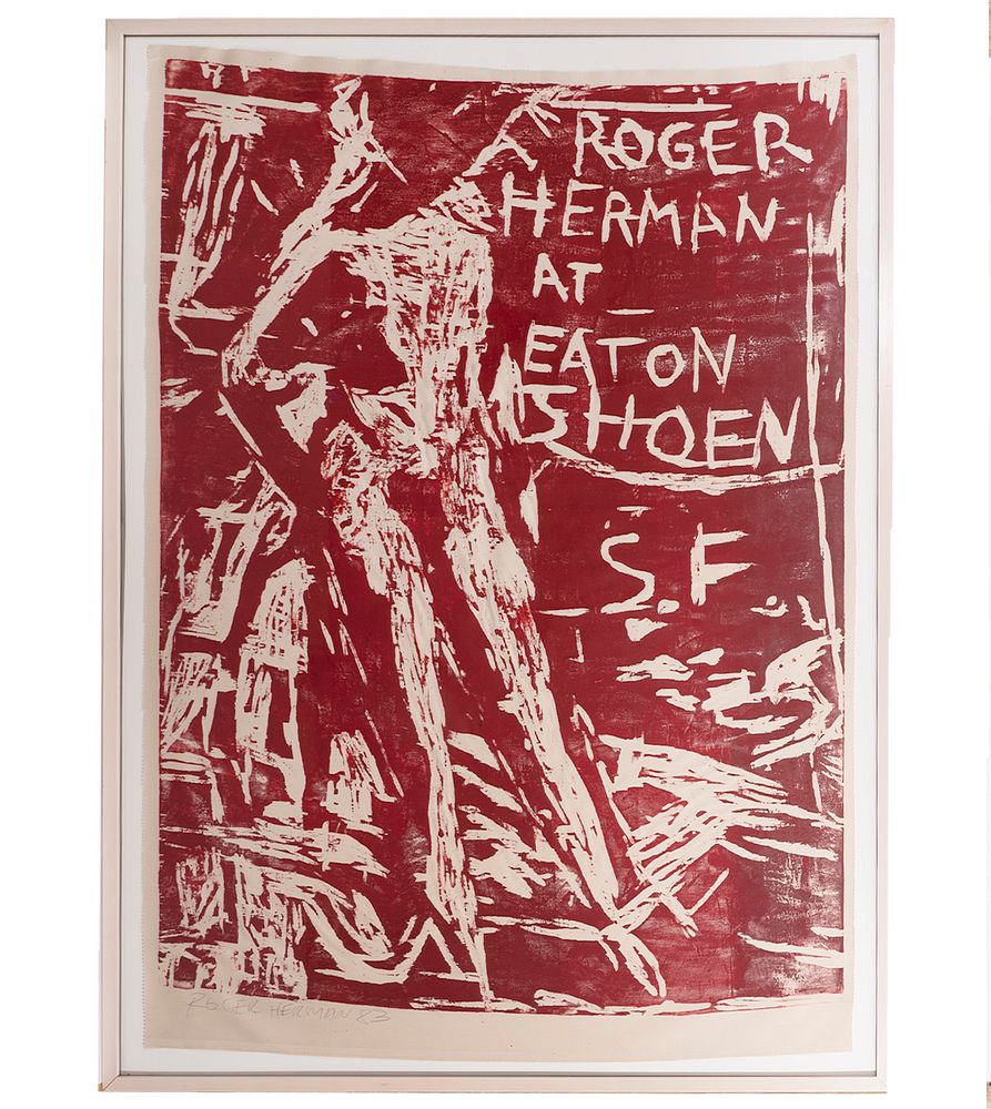 Appraisal: Roger Herman 'Bay Area Figure' Woodcut on Fabric Roger Herman