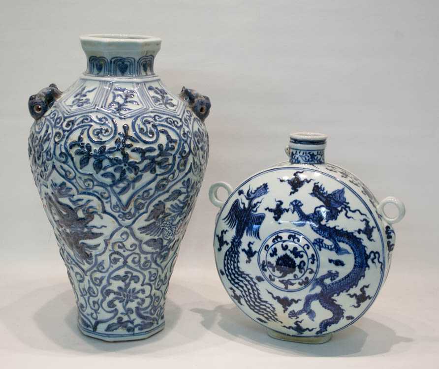 Appraisal: TWO CHINESE MING STYLE BLUE AND WHITE PORCELAIN VASES a