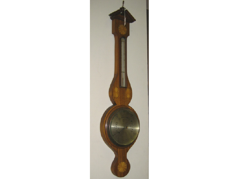 Appraisal: CHANCELLOR DUBLIN Inlaid mahogany barometer thermometer with silvered dials and