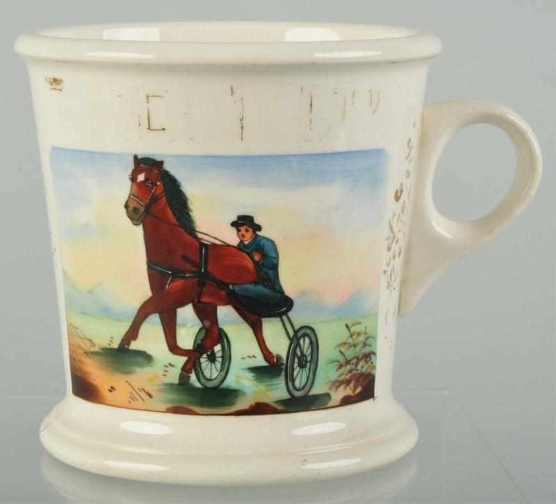 Appraisal: Horse-Drawn Sulky Shaving Mug Description Name is well worn and