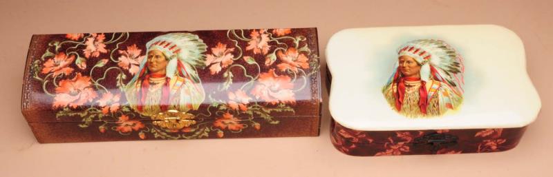 Appraisal: Lot of Native American Decorated Boxe Two celluloid boxes This