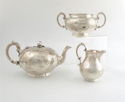 Appraisal: A matched three-piece Victorian silver tea set by E and