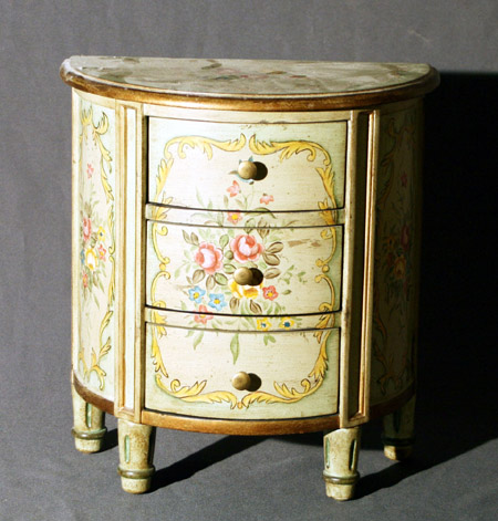 Appraisal: Venetian Cream Painted and Parcel Giltwood Demilune Miniature Chest of