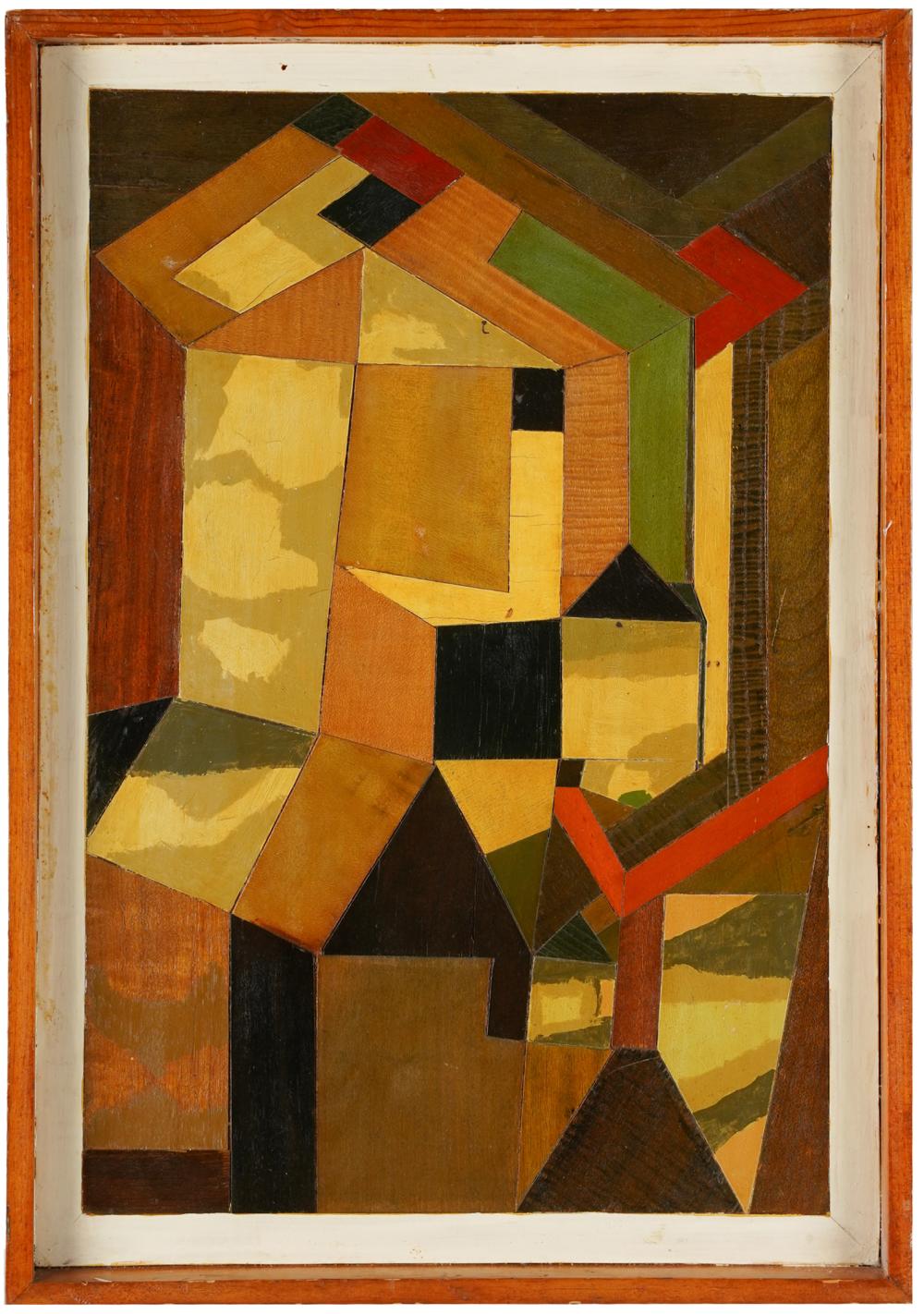 Appraisal: UNKNOWN ARTIST CUBIST ABSTRACToil on pieced wood laid to panel