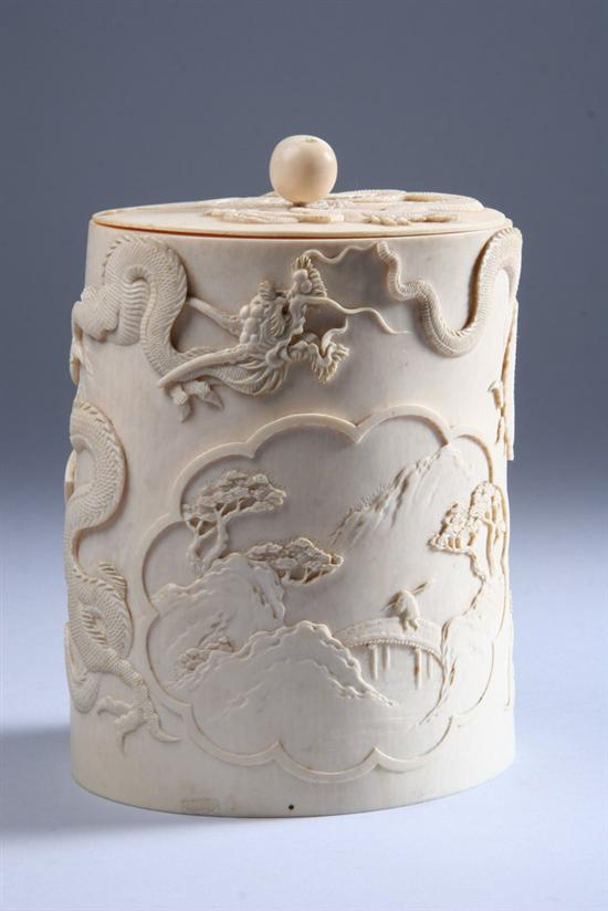 Appraisal: JAPANESE IVORY BOX AND COVER Dragon decoration - in high