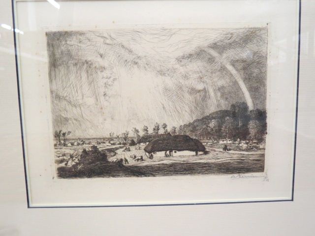 Appraisal: A Siaw etching rainbow over a farm image area x