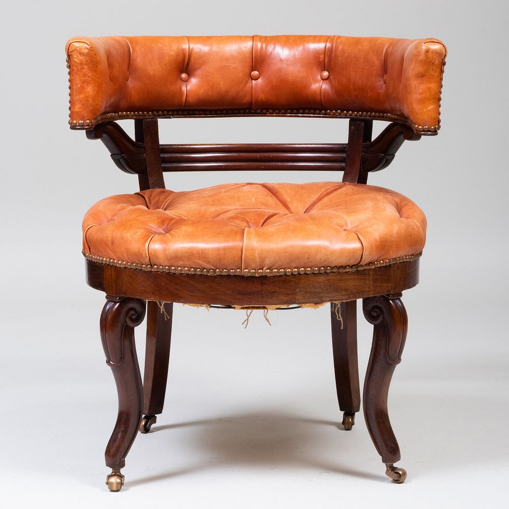 Appraisal: Early Victorian Mahogany Leather Upholstered Armchair x x in Condition