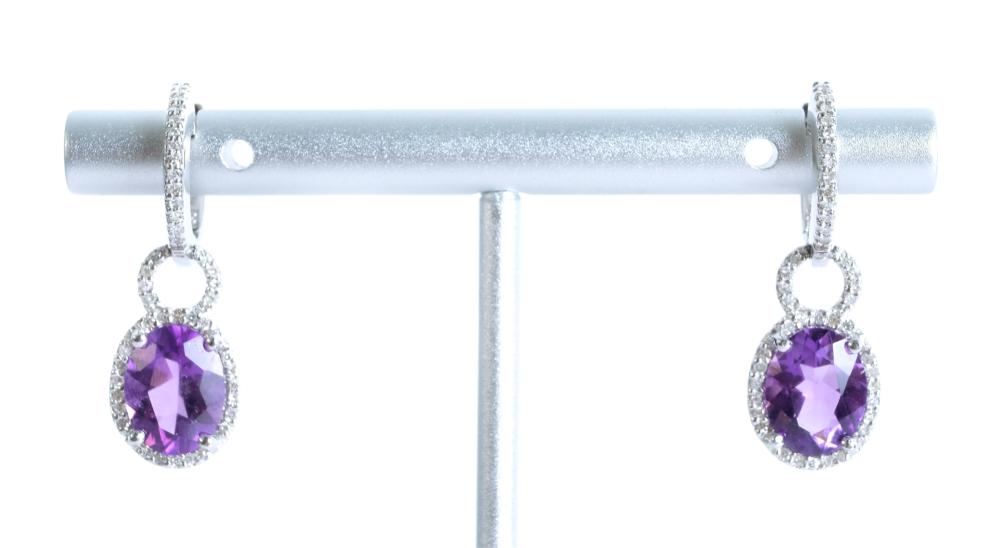 Appraisal: PAIR K WG BSH DIAMOND AMETHYST EARRINGSPair of K white