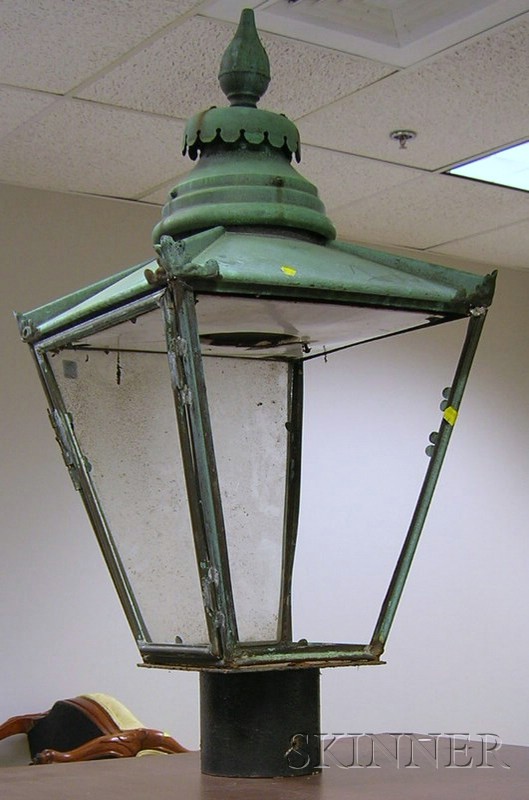 Appraisal: Large Patinated Copper and Glass Street Lantern approx ht wd