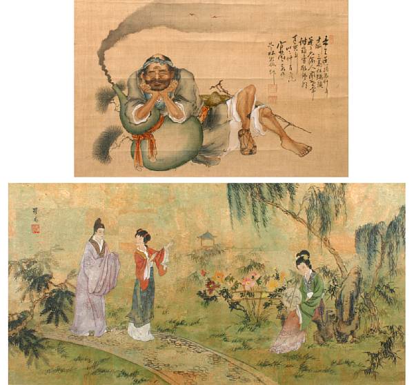 Appraisal: Two Chinese paintings one on silk depicting an immortal the