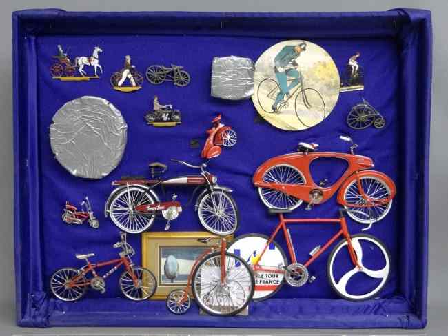 Appraisal: Museum display frame with new bicycle models As is cond