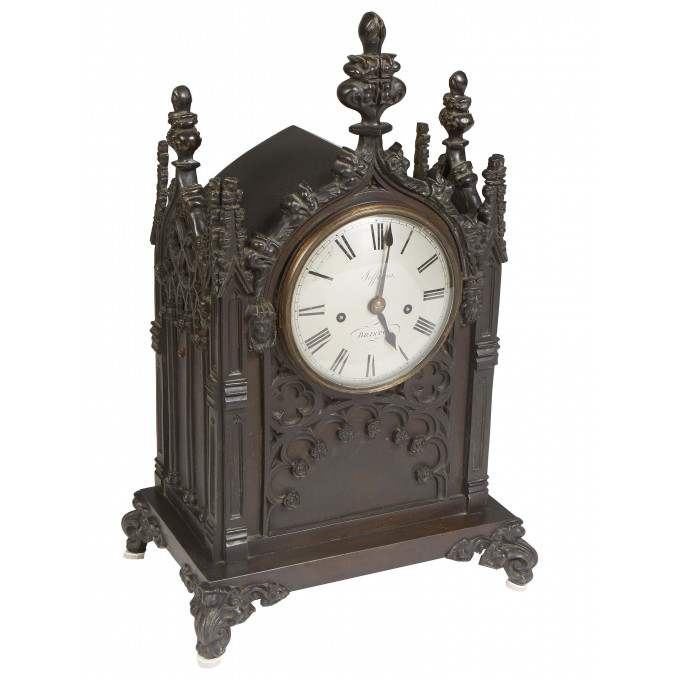 Appraisal: English Gothic Ebonized Spelter Mantel Clock th c the Gothic