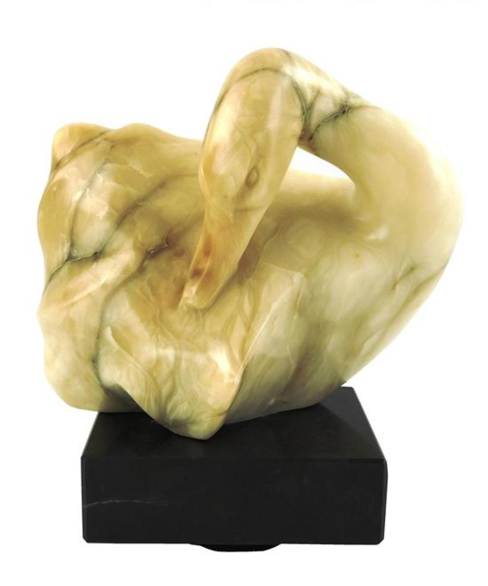 Appraisal: Ralph Hurst American - carved hardstone swan sculpture on attached