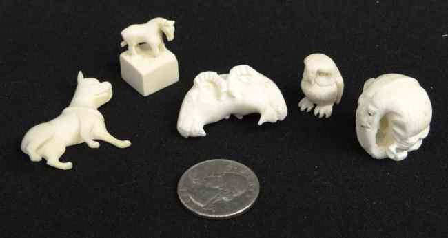 Appraisal: Lot pcs Asian ivory bulldog elephant horse owl double ram