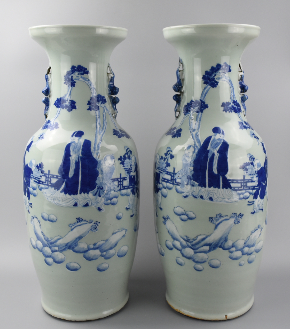 Appraisal: PAIR OF CHINESE CELADON B W VASES DAOGUANG P A