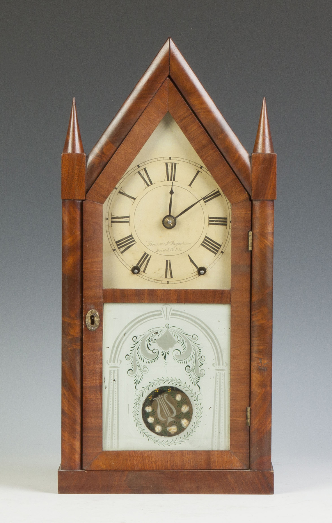 Appraisal: Brewster Ingraham Steeple Clock Mahogany case old finish Original signed