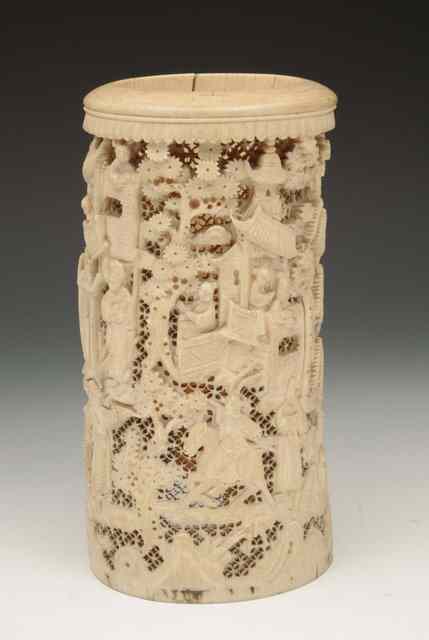 Appraisal: A CHINESE CANTON CARVED IVORY TUSK VASE with allover carved