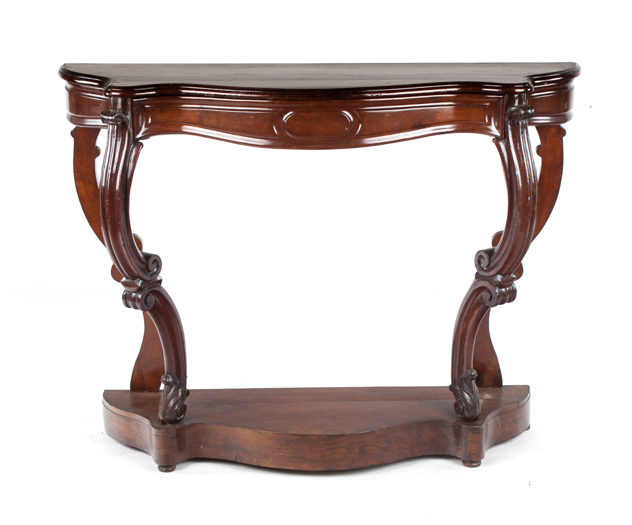 Appraisal: Rococo Revival fruitwood console table th century flat top with