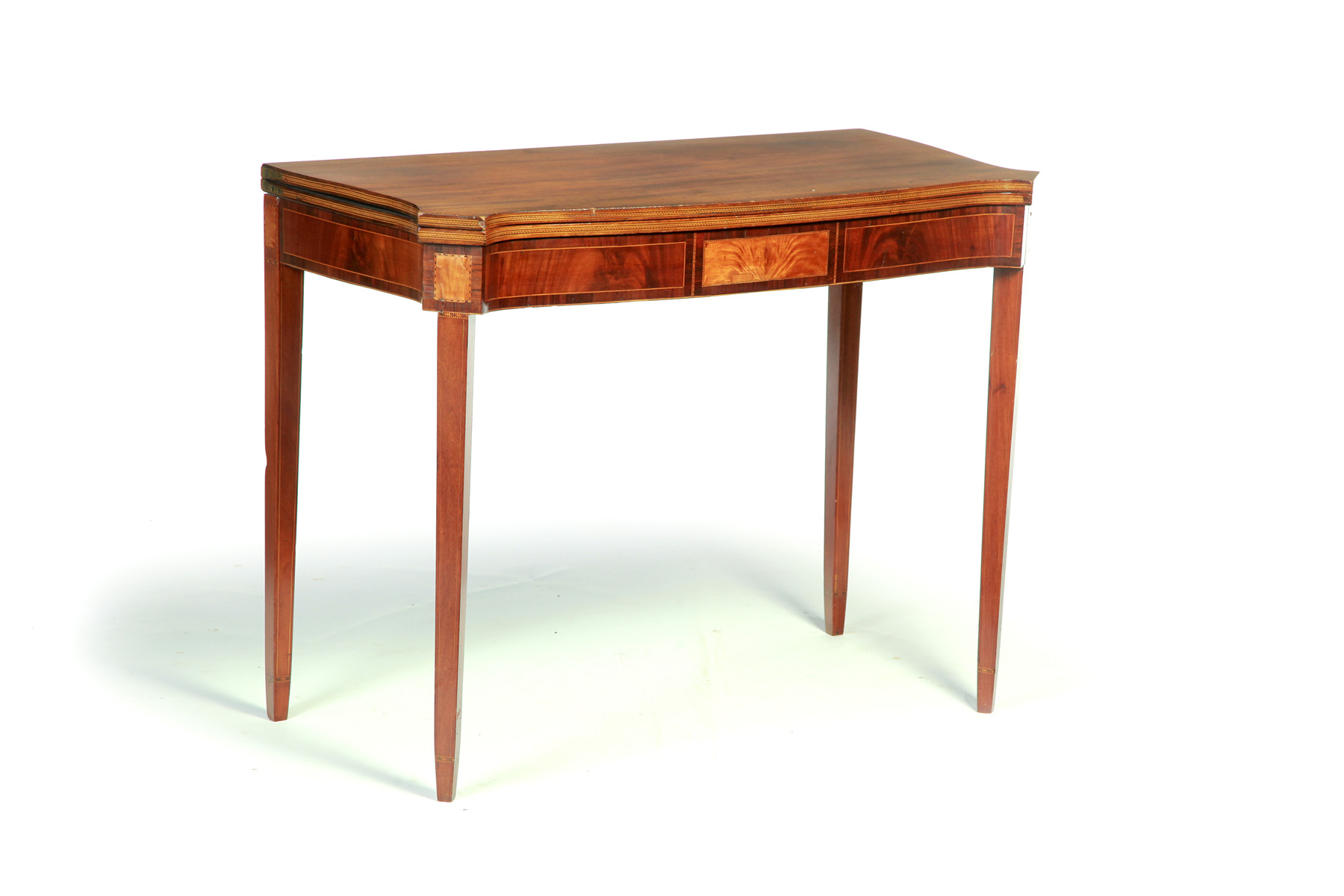 Appraisal: INLAID HEPPLEWHITE CARD TABLE Probably American mahogany veneer and pine