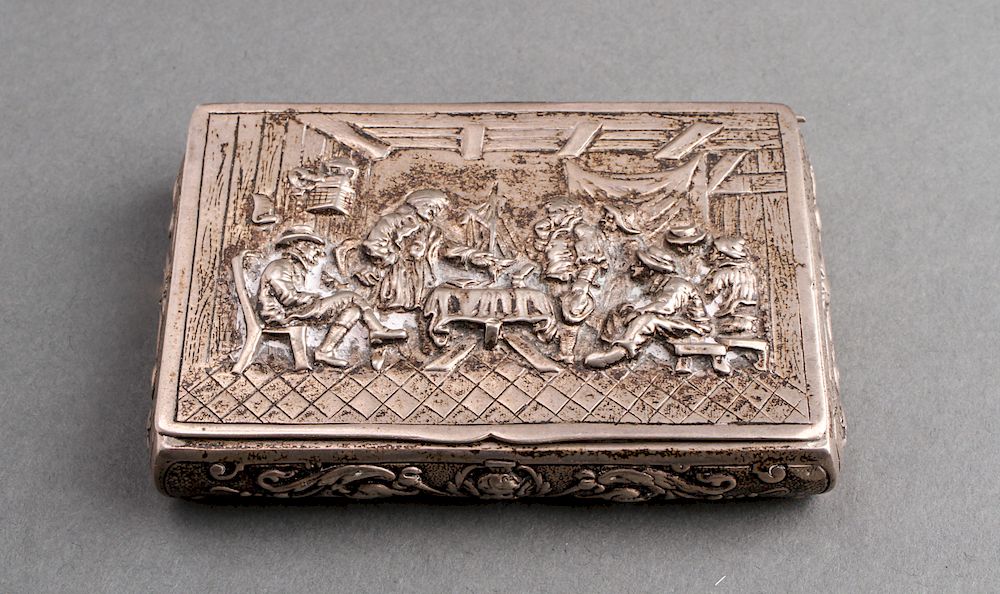 Appraisal: German Continental Silver Genre Scene Box German continental silver genre