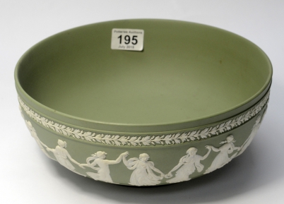 Appraisal: Large Wedgwood sage green fruit bowl with dancing hours decoration