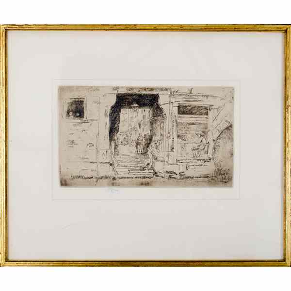 Appraisal: James Whistler Etching Fish Shop Venice James Whistler American -