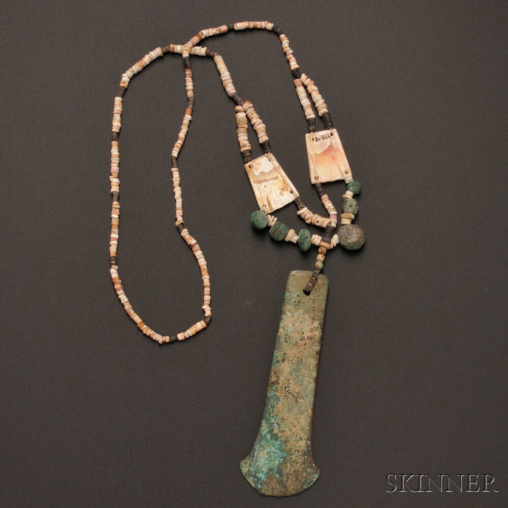 Appraisal: Pre-Columbian Necklace Peru Chimu shell beads small bronze bells and