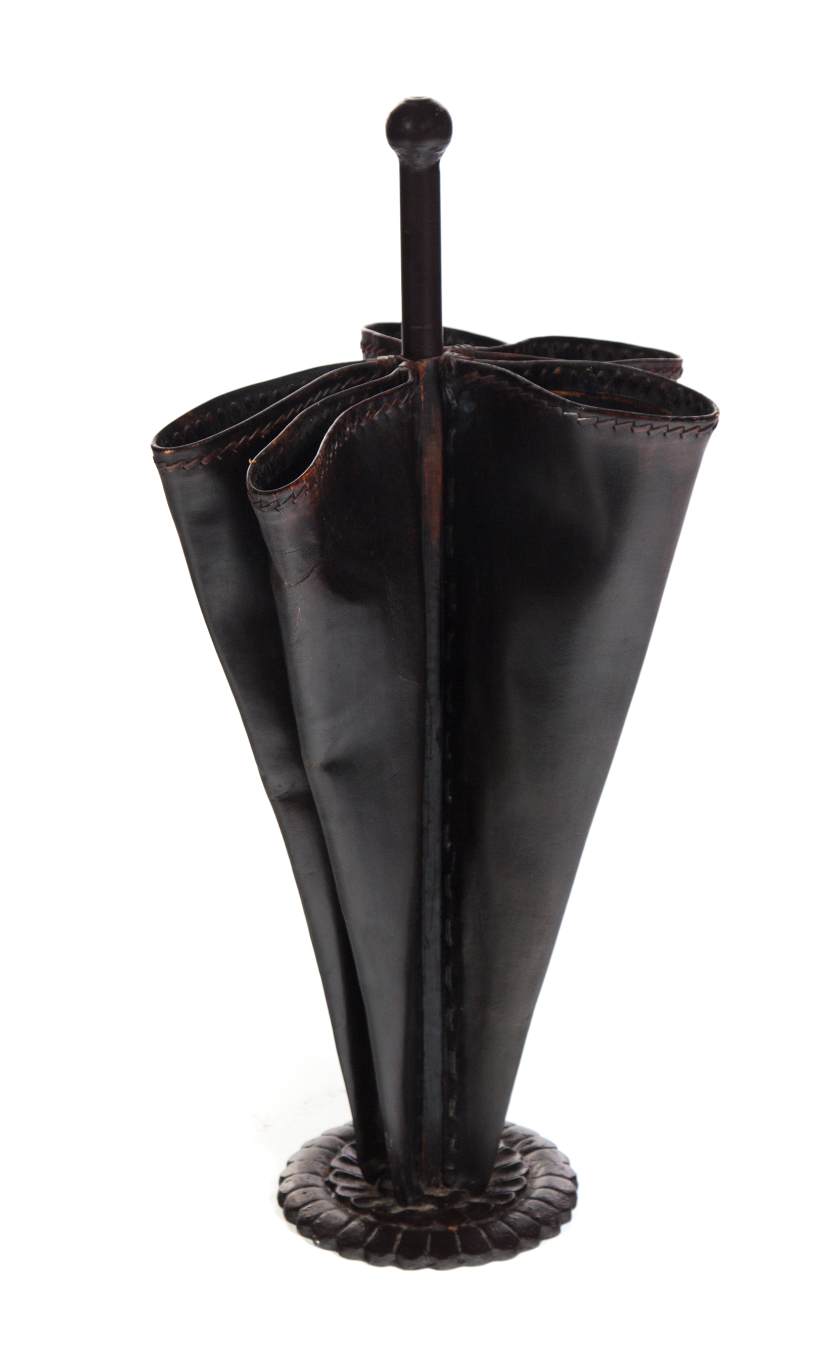 Appraisal: AMERICAN UMBRELLA STAND Mid th century Leather umbrella with wooden