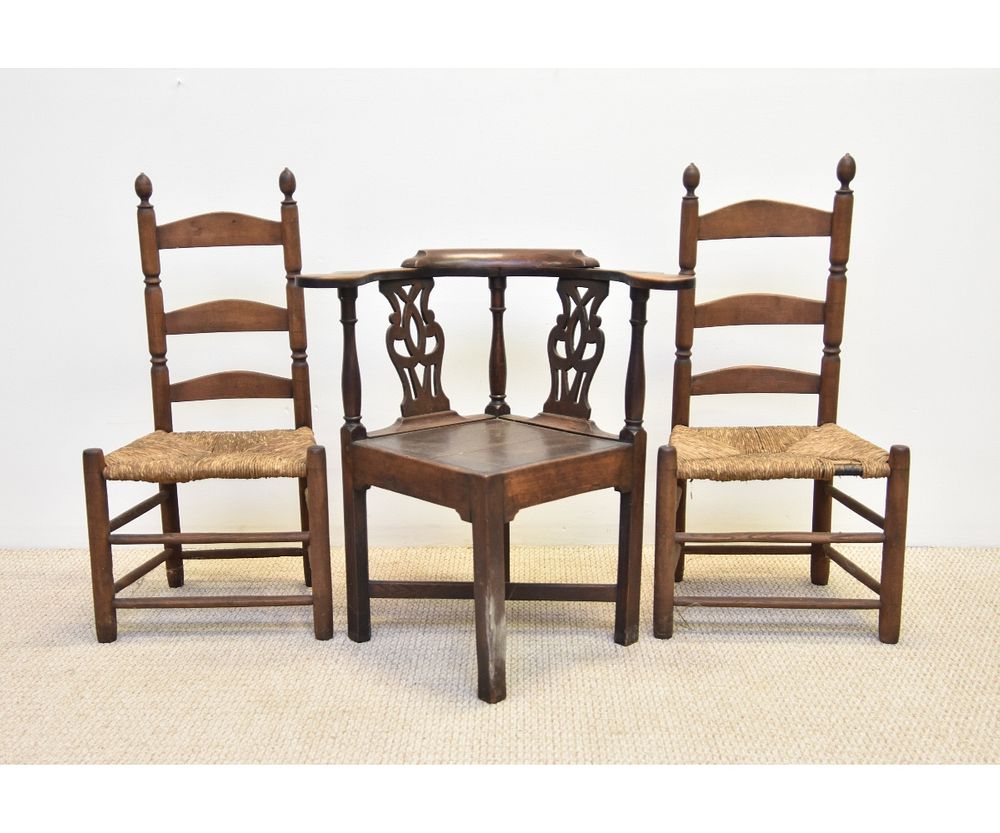 Appraisal: Georgian Oak Corner Chair etc Georgian oak corner chair th