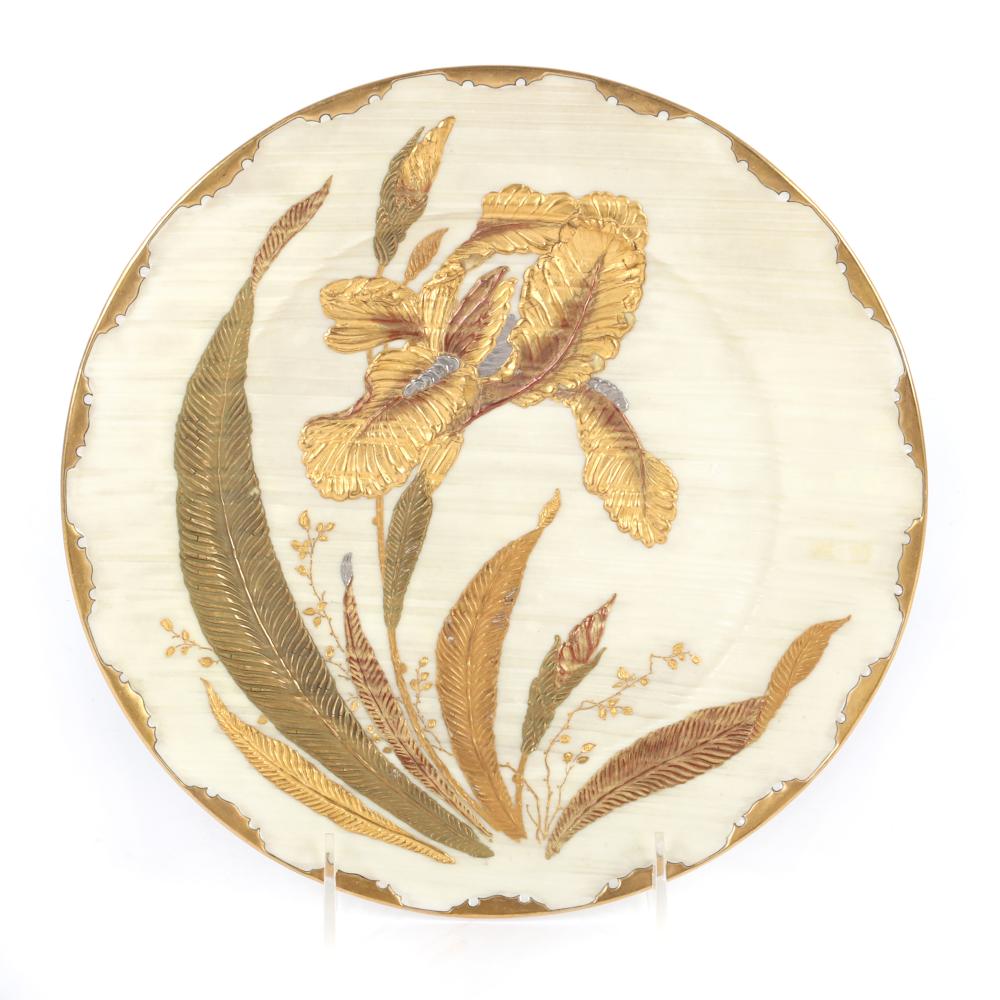 Appraisal: OTT BREWER BELLEEK PORCELAIN PLATE WITH DIMENSIONAL GOLD AND SILVER