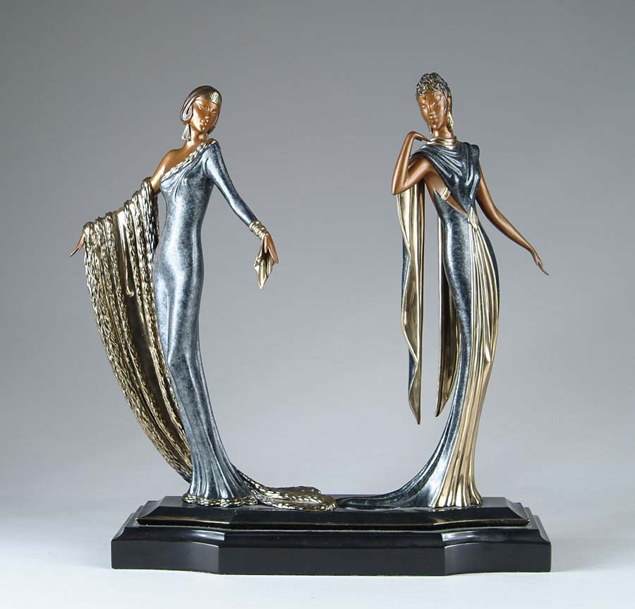 Appraisal: ERTE BRONZE Beautiful Deco bronze depicts two women in sleek