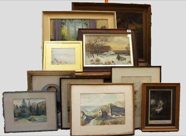 Appraisal: A collection of various pictures and paintings watercolours drawings etc