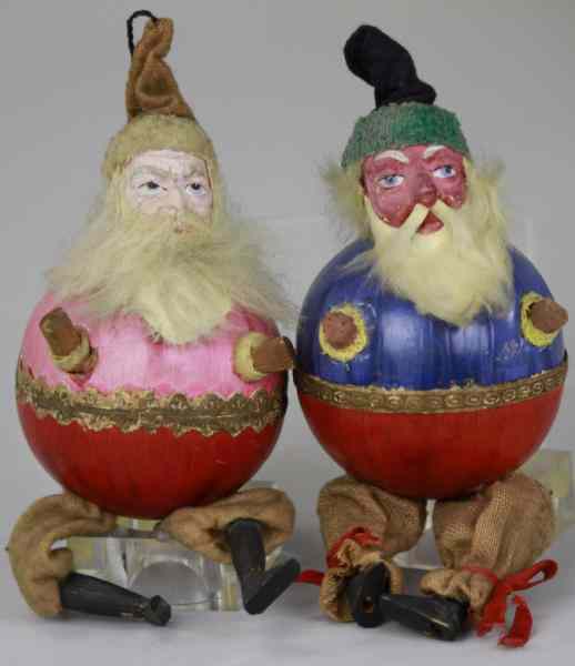 Appraisal: LOT OF TWO HANGING SANTA BALL FIGURES Made of pressed