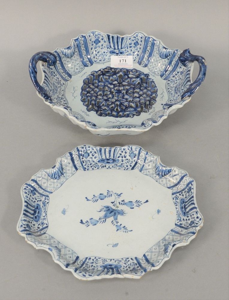 Appraisal: Delft Two-Piece Lot to include strawberry dish with pierced interior