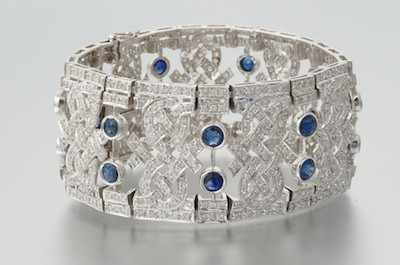 Appraisal: A Sapphire and Diamond Bracelet k white gold open work