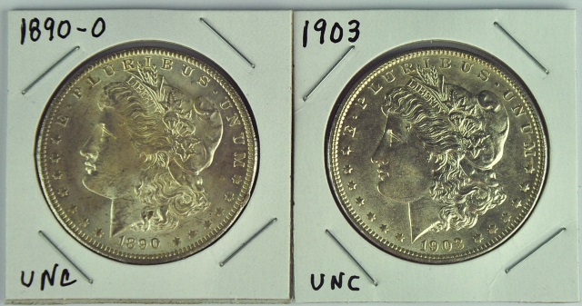 Appraisal: Two Better Date Morgan Dollars -O uncirculated and uncirculated Grades