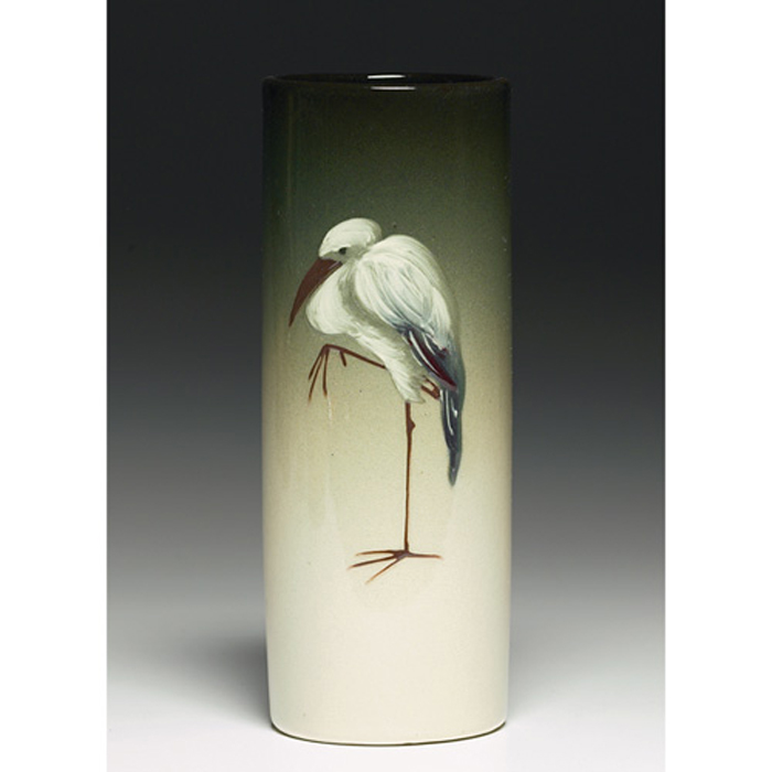 Appraisal: Fine Weller Eocean vase cylindrical shape with a painted stork