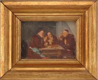 Appraisal: TWO MONK PICTURES Identically housed in gilt molded wood frames