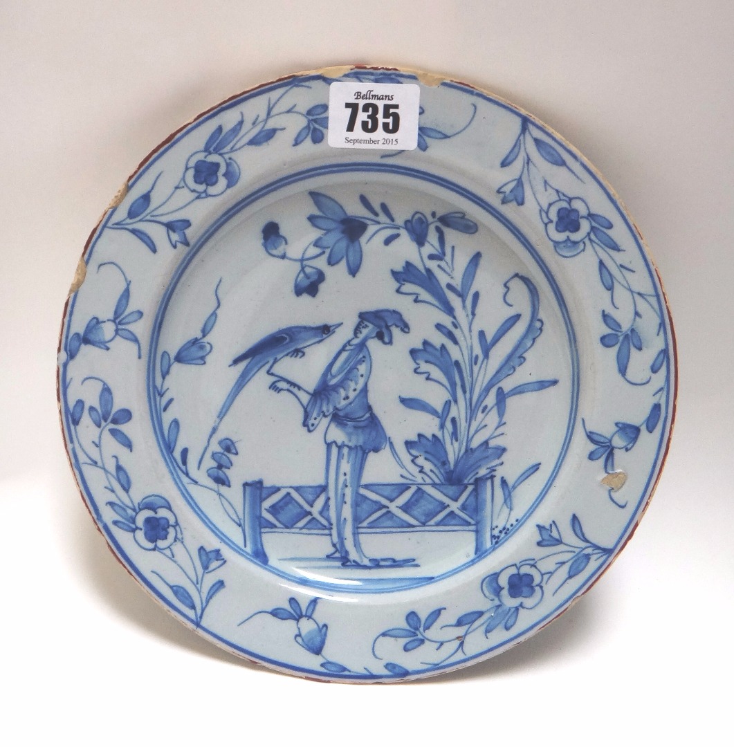 Appraisal: An English delftware blue and white plate mid th century