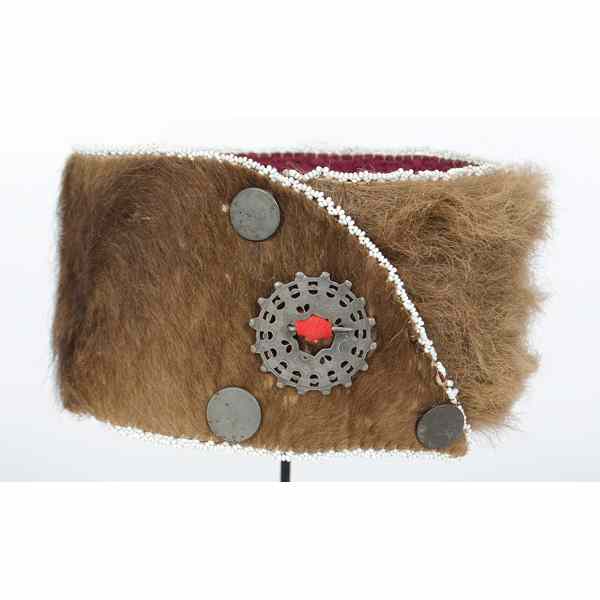 Appraisal: Osage Otter Fur Hat thread-sewn and edge-beaded with white seed