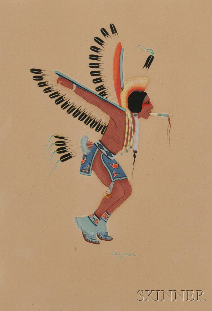 Appraisal: Framed Painting of an Eagle Dancer by Riley B Sunrise